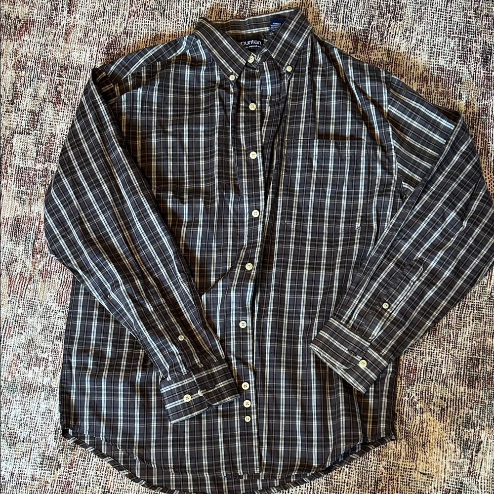 Puritan Men's Grey and Tan Plaid Button-Down Shirt